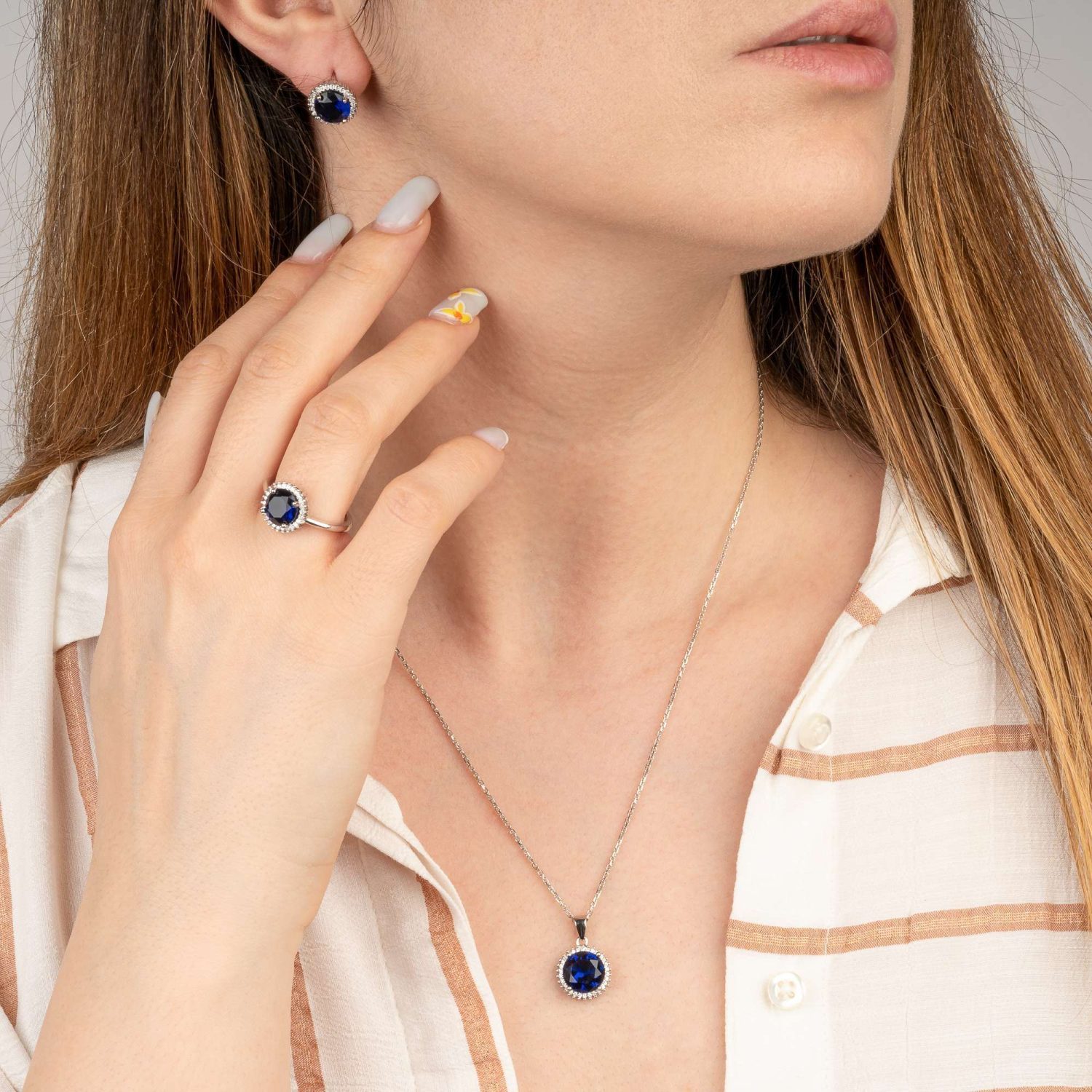 Set Argint 925 Rodiat Blue Paloma Colier + Cercei - imagine 1